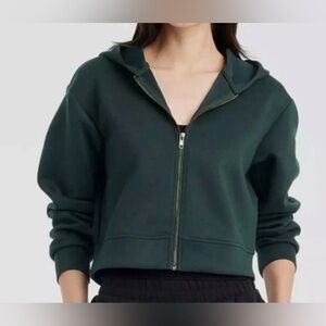 a new day Dark Green Zip-Up Hoodie waist length lightweight scuba material